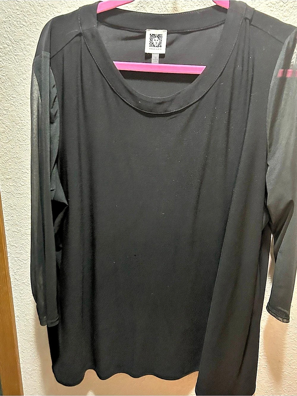 Anne Klein Black Mesh Sleeve Tunic 1X